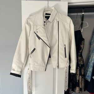 Dynamite White Leather Jacket with Black Accents